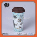 15 oz double wall mug,ceramic mug with lid,New Design Products Double Wall Ceramic Mug With Silicone Lids Custom Printing Image